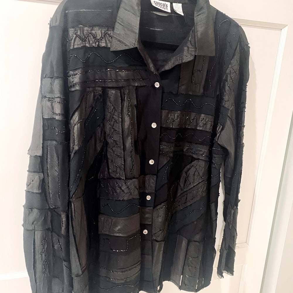 Chico’s shirt jacket with silk and beading